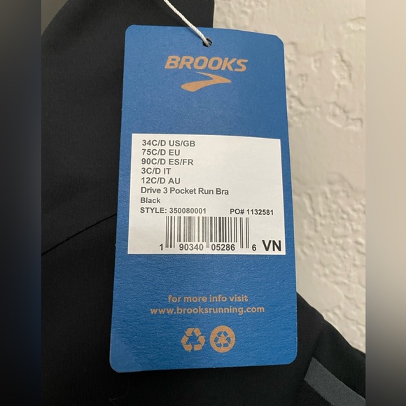 Brooks Run Bra Drive 3 Pocket in Black - Size 34 C/D - Picture 2 of 8